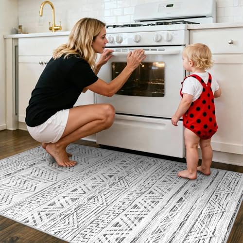 2x4 Runner Rug Washable Moroccan (Grey / 2' x 4')