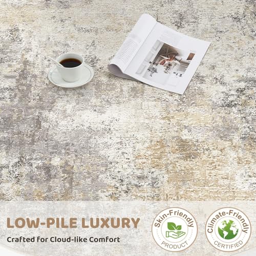 6ft Round Area Rug Living Room Rugs (Golden Grey / 6' (Round))