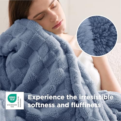 Blue Checkered Fleece Throw Blanket for Home Decor Gifts (02 Ashley Blue / Throw (50" X 60"))