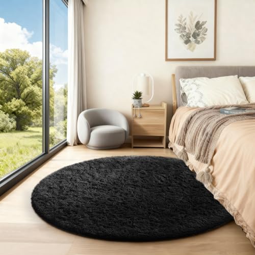 Round Rug 4Ft Black Circle Area Rug (3- Black / 4' (Round))