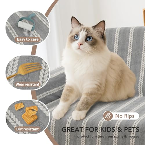 Couch Cover for Dogs (Striped Braid Grey / 91*134 inch)