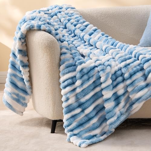 Ribbed Fleece Throw Blanket for Couch (Tie-dye Blue / Throw(50"x60"))