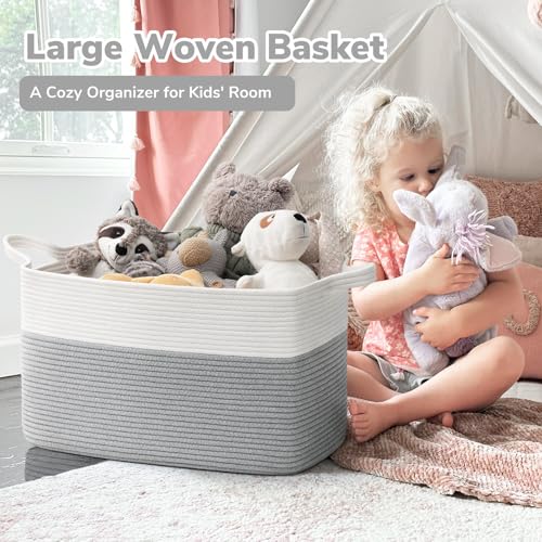 Large Woven Rope Blanket Basket (White Grey / Large(21.6"L x 14.9"W x 11.8"H))