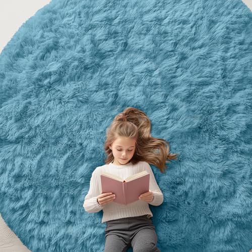 Slate Blue Round Rugs for Bedroom (5 Ft Round / Slate Blue)