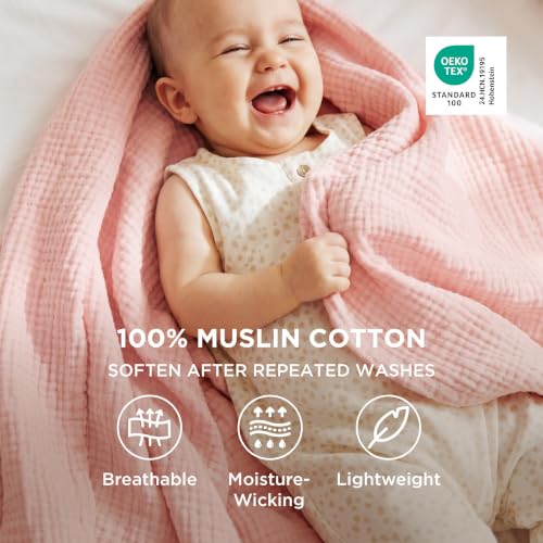100% Cotton Muslin Blanket Queen Size for Bed (05 - Pink / Queen (90" X 90"))