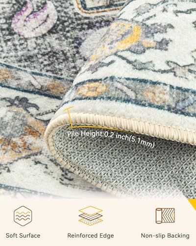 Washable Area Rug (Beige/Carbon Grey/Orange / 8' (Round))