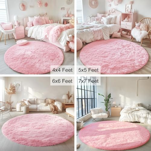 Pink Round Rugs for Bedroom (8 Ft Round / Pink)