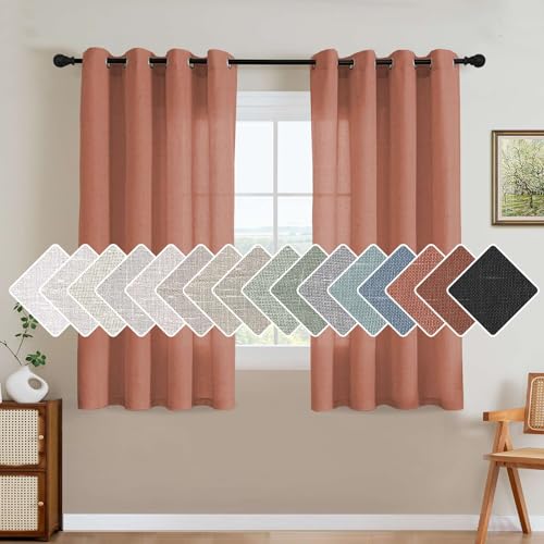 Linen Curtains Home Decorative Nickel Grommet Curtains Privacy Added Energy Saving Light Filtering Semi Sheer Window Treatments Draperies for Bedroom (52"W x 54"L (Pack of 2) / Terracotta)
