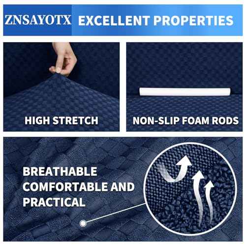 1 Piece Jacquard Couch Covers for 2 Cushion Couch High Stretch Loveseat Slipcover for Pets Dogs Anti Slip Love Seat Sofa Slipcover Furniture Protector (Medium (55"-69") / Navy Blue)