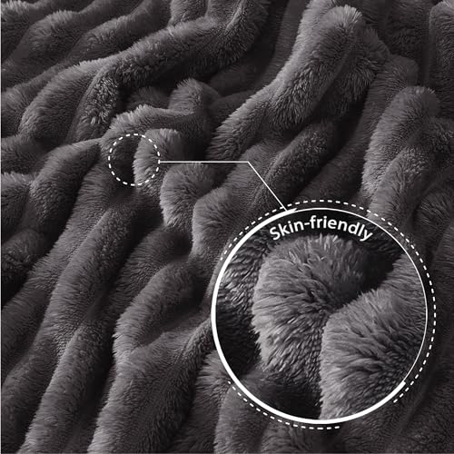 Striped Queen Size Fleece Blanket for Bed (Dark Grey / Queen ( 90x90 IN ))