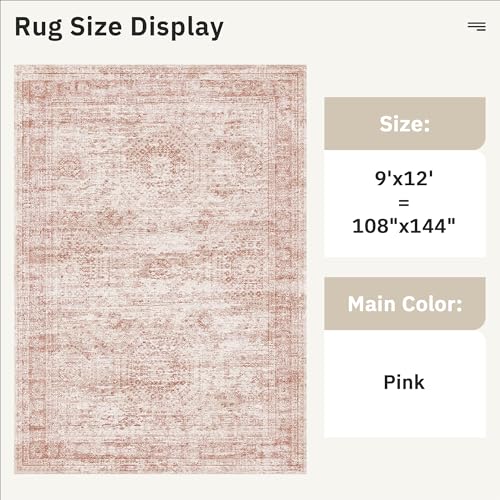 9x12 Area Rugs for Living Room Washable Rug Non (Pink / 9' x 12' (Rectangular))
