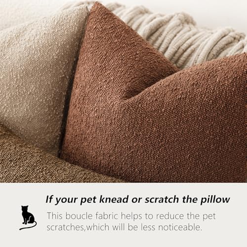 Decorative Textured Boucle Throw Pillow Covers 22x22 Red Taupe (22" x 22" (Pack of 2) / Coconut Shell)