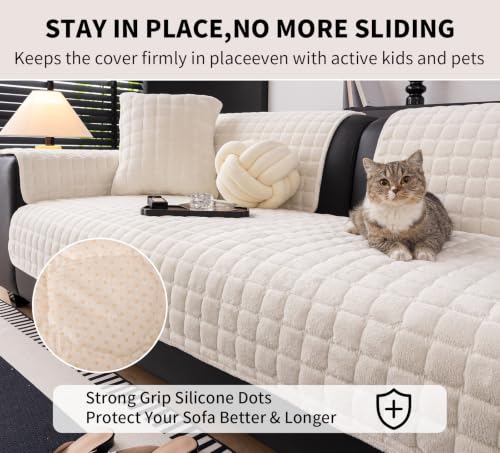 Sectional Velvet Couch Covers for 2 Seats (Beige White / 1PC/35.4"x63"/Loveseat & Short "L" Part)
