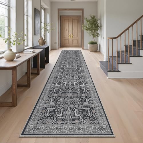 Hallway Washable Runner Rug 2x10 (Black / 2' x 10' (Runner))