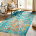 Washable 3'x5' Abstract Area Rug for Living Room Teal Multi (Teal Blue/Green/Orange / 3' x 5' (Rectangular))