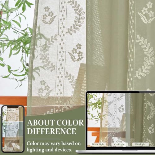 Floral Sheer Curtains (S | Green / 50"W x 63"L (Pack of 2))