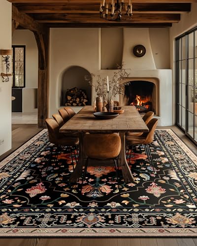 Washable Area Rug (Black/Colorful / 10' x 14' (Rectangular))