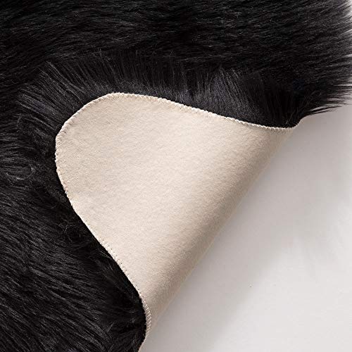 Fluffy Area Rug 3x5 ft Faux Fur Sheepskin Rug for Bedroom Black (3' x 5' (Sheepskin) / Black)