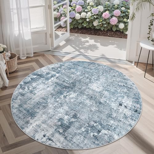 Abstract 6x6 Round Rug 6ft Circle Living Room Rugs (Blue/Grey / 6' (Round))