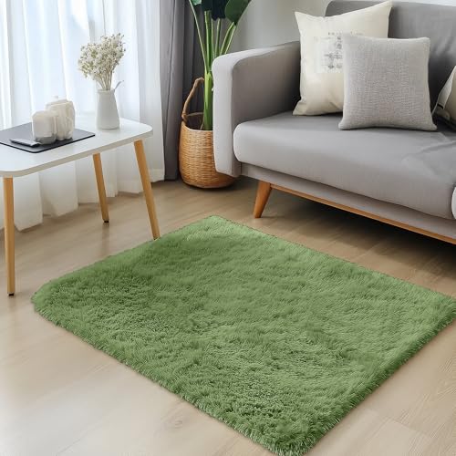 2x3 Machine Washable Small Bedside Rug (2x3 Ft / Green)