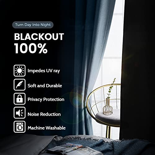 Stone Blue 100% Blackout Curtains Room Darkening Living Room 84L (Stone Blue / 62"W x 84"L (Pack of 2))
