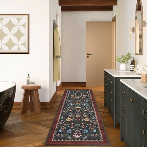 Floral Rug 2.5x8 Runners for Hallways (C Red / 2'6" x 8' (Runner))