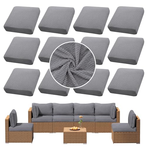 12PCS Patio Cushion Covers.Patio Furniture Couch SeatSlipcovers (.Grey. / 12PCS)