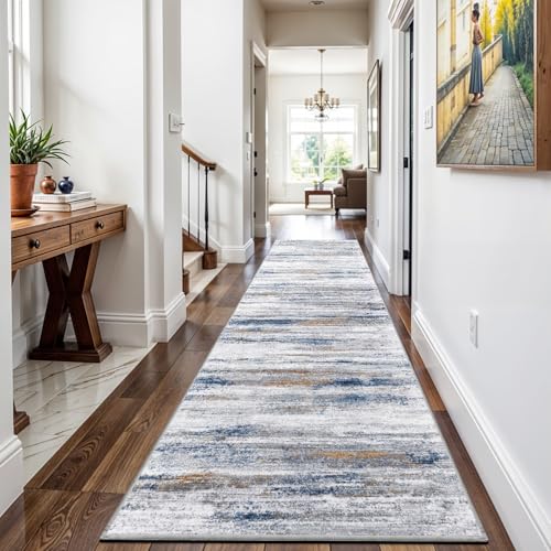 2x12 Washable Runner Rugs for Hallway (Navy/Grey / 2' x 12' (Runner))