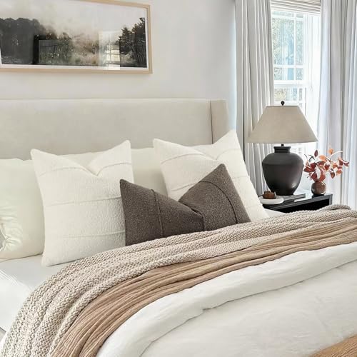 Textured Boucle Throw Pillow Covers 16x16 Pack of 2 (Ivory / 16" x 16" (Pack of 2))