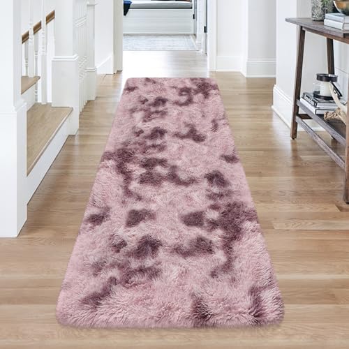 Tie Dyed Blush 2x6 Machine Washable Runner Rugs for Hallway Soft Fluffy Shaggy Bedside Rugs for Bedroom Living Room Indoor Floor Carpet for Kids Girls and Boys Nursery Rooms Home Decor Aesthetic (Tie-dyed Blush / 2' x 6' (Runner))