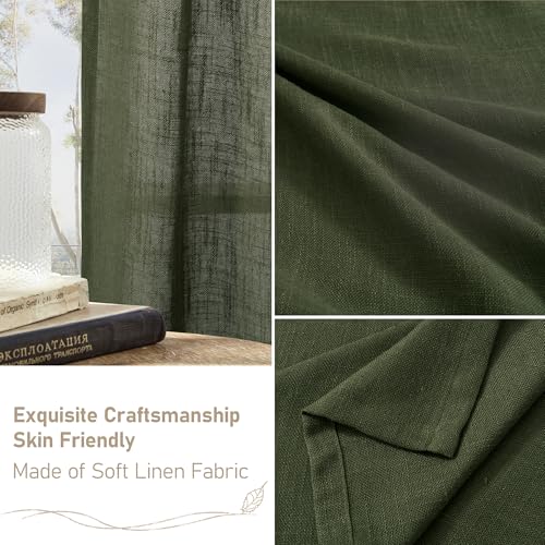 Linen Semi Sheer Curtains 96 inches Long 2 Panels Set (Olive Green / 52"W x 96"L (Pack of 2))