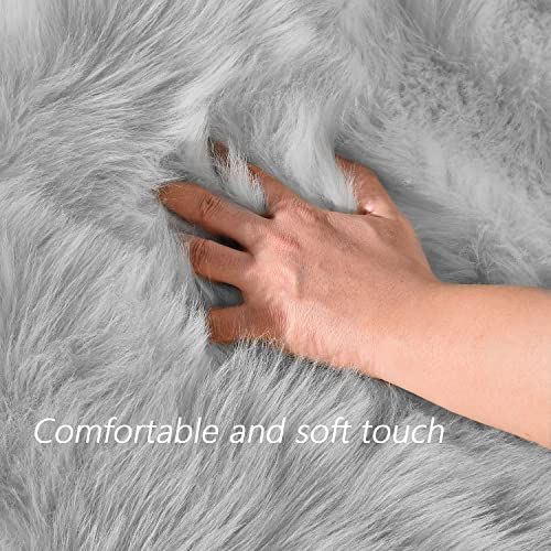 Grey Fluffy Rugs for Bedroom Rug Runner 2x5 Faux Sheepskin Fur Furry Rug for Living Room Home Décor Sofa Cushion (2' x 5' (Runner) / Grey)