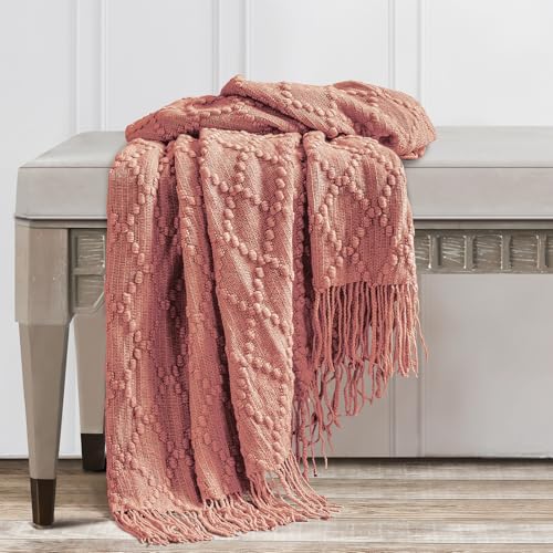 Coral Pink Throw Blanket 50 x70 Inch Jacquard Throw Knitted Blanket (Jacquard-coral Pink / 50"x70")