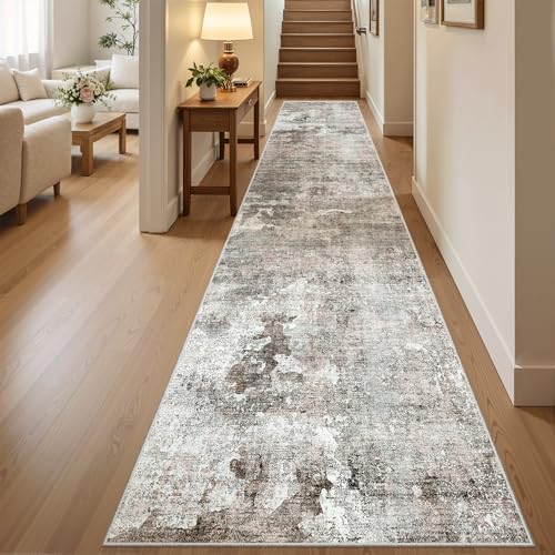 Abstract Runner Rug 2x12 Hallway Kitchen Runners Pink (Pink/Grey / 2' x 12' (Runner))