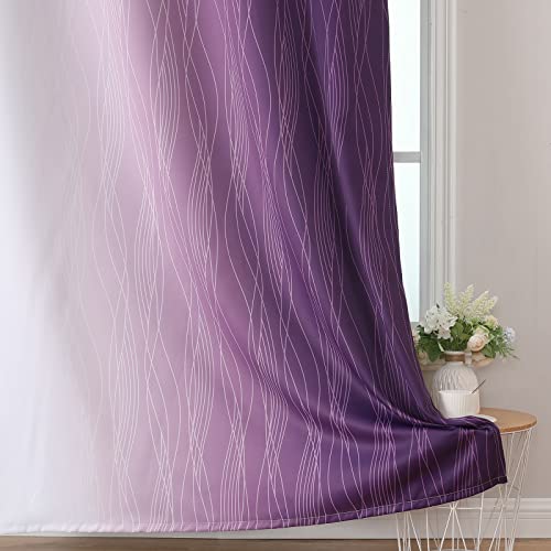 Purple and Greyish White Ombre Blackout Curtains for Bedroom 63 Inches Long (Purple and Greyish White / 42"W x 63"L (Pack of 2))