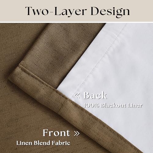 Dutch Cocoa Pleated Linen 100% Blackout Curtains 90 Inches Long for Bedroom (Dutch Cocoa / 40"W x 90"L (Pack of 2))