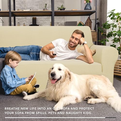 Stretch Oversized Couch Cover Universal Sofa Covers for Living Room Dogs Pet Furniture Protector Spandex Extra Large Sofa Slipcovers with Anti Slip Foam Sticks (Beige / X-Large (92"-115"))