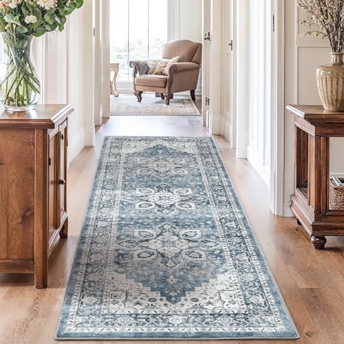 Amada 2'6"x10' Washable Runner Rug for Hallway (2'6" x 10' (Runner) / Blue)