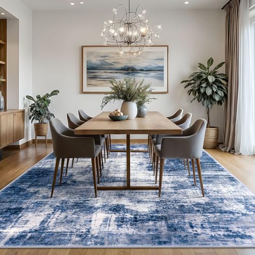 Abstract Area Rugs 8x10 Ft Washable Large Rugs for Living Room (Navy/Grey/White / 8' x 10' (Rectangular))