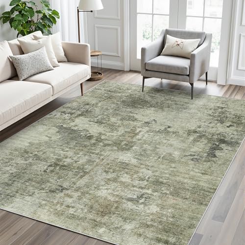 Abstract Area Rug 6x9 for Living Room Washable Rugs Green Black (Green Black / 6' x 9' (Rectangular))
