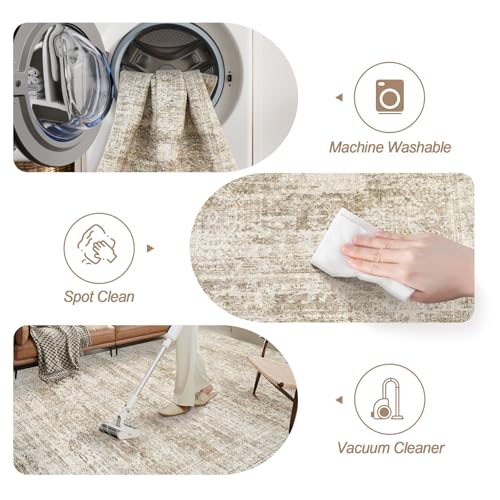 Washable Area Rug 8x10 Large Soft Brown Rugs for Living Room (Brown / 8' x 10' (Rectangular))