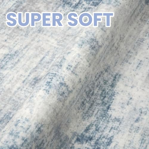 Abstract Runner Rug 3x20 Ft Extra Long Washable Runners for Hallways (Light Blue/Grey/White / 3' x 20' (Rectangular))