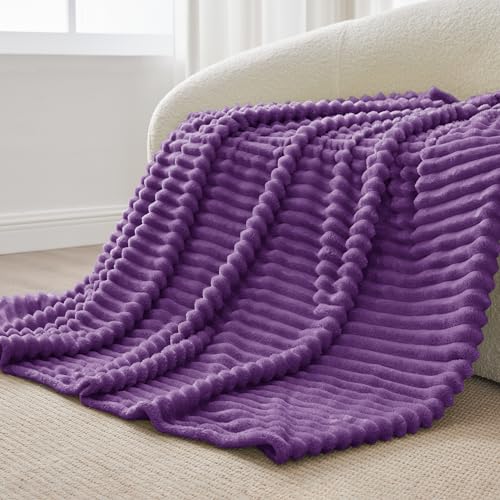 Ribbed Purple Throw Blanket for Couch (Purple / Throw(50"x60"))