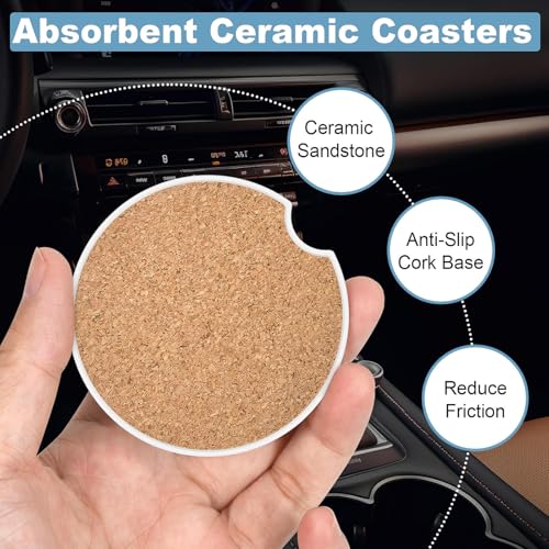 Ceramic Car Cup Holder Coasters Set of 2 (Yellow Flower)