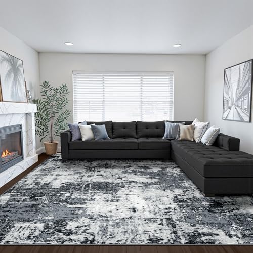 Washable 8'x10' Abstract Area Rug for Living Room Black White (Black/Navy Blue/Gray / 8' x 10' (Rectangular))