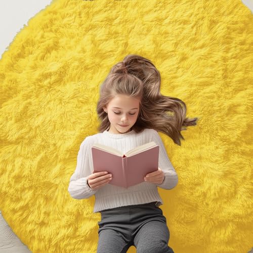 Yellow Round Rugs for Bedroom (5 Ft Round / Yellow)