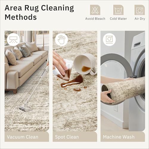 5x8 Area Rugs Brown Low Pile Washable Trendy Faded Style Rug (Brown / 5' x 8' (Rectangular))