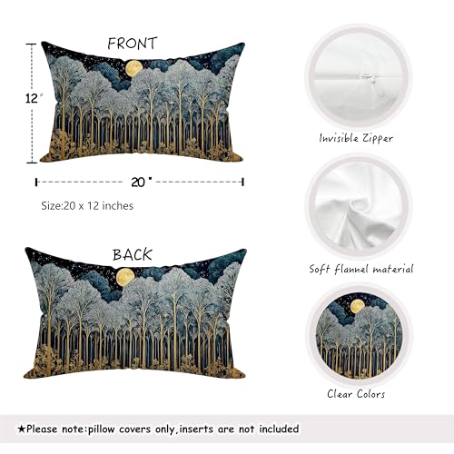 Rustic William Morris Inspired Forest Green Moon Decor Pillow Covers 12x20 Double (Forest-moon 13 / 20" x 12" (Pack of 1))