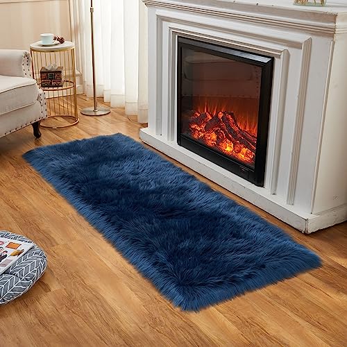 Ultra Soft Fluffy Rugs Faux Fur Rug Chair Cover Seat Pad Fuzzy Area Rug (Dark Blue / 2' x 6' (Rectangular))