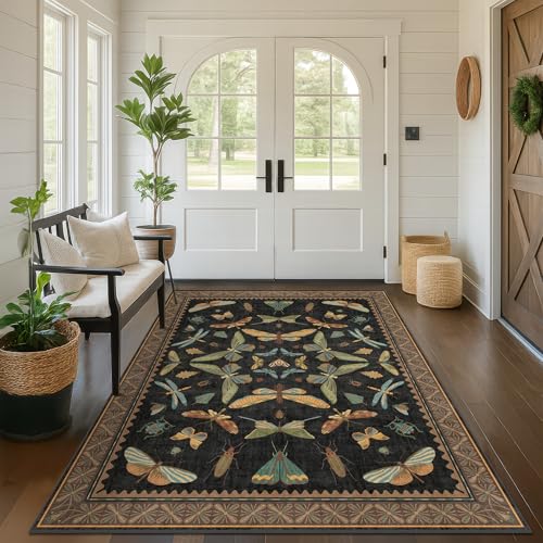 5x8 Black Rug for Bedroom (5' x 8' (Rectangular) / Black / Multi)